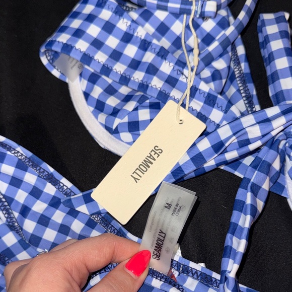 Blue and White Gingham Bikini Set - Picture 2 of 3